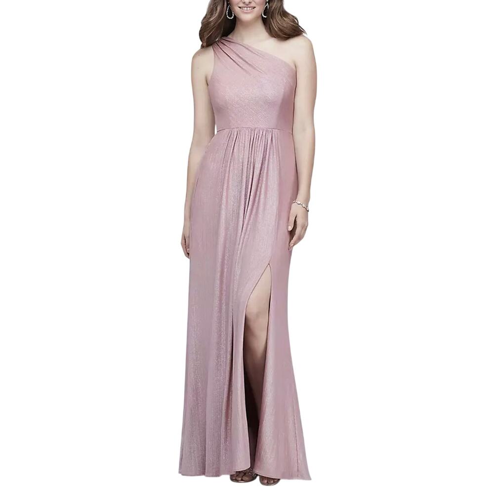 David's Bridal Purple Evening Gown Metallic One Shoulder A-Line Dress Size 14